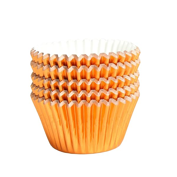 MEETINGU 100Pcs Orange Foil Cupcake Liners for Muffins and Parties Wedding Birthday Baby Shower Baking Cups