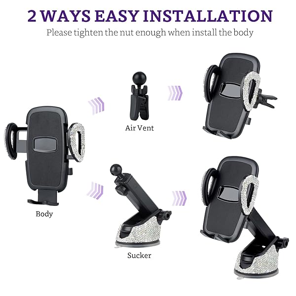 eing Car Phone Mount Holder for Dashboard Air Vent Windshield Compatible with iPhone Samsung Moto Huawei LG Smartphones Silver - View 3 of 8