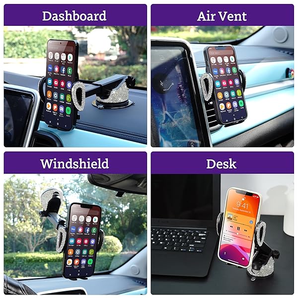 eing Car Phone Mount Holder for Dashboard Air Vent Windshield Compatible with iPhone Samsung Moto Huawei LG Smartphones Silver - View 6 of 8