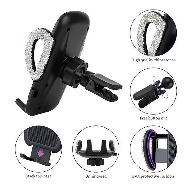 eing Car Phone Mount Holder for Dashboard Air Vent Windshield Compatible with iPhone Samsung Moto Huawei LG Smartphones Silver - View 8 of 8