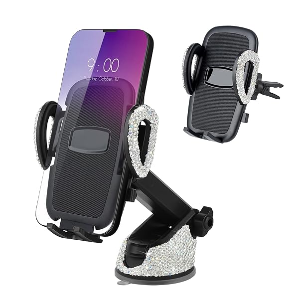 eing Car Phone Mount Holder for Dashboard Air Vent Windshield Compatible with iPhone Samsung Moto Huawei LG Smartphones Silver - View 2 of 8