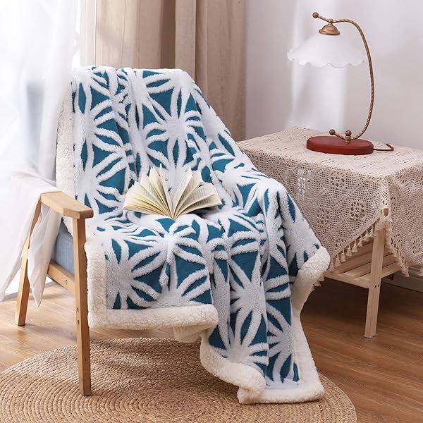 LOMAO LOMAO Sherpa Fleece Blanket Soft Throw Dual Sided for Couch Sofa Bed Teal 51x63 Perfect for Cozy Comfort - View 3 of 8