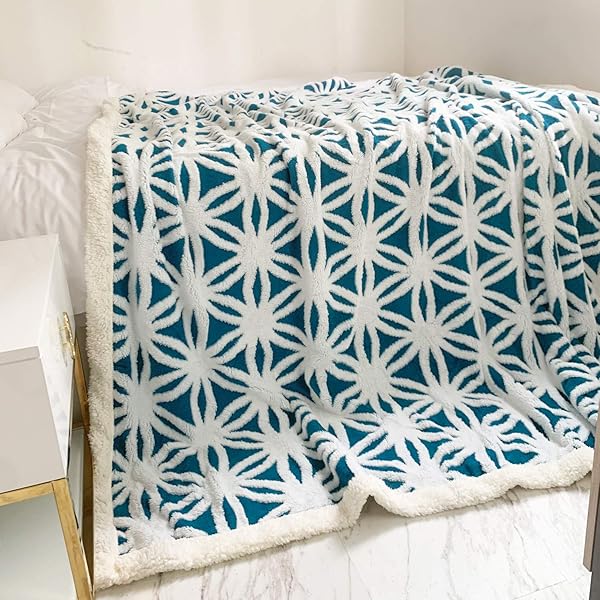LOMAO LOMAO Sherpa Fleece Blanket Soft Throw Dual Sided for Couch Sofa Bed Teal 51x63 Perfect for Cozy Comfort - View 8 of 8