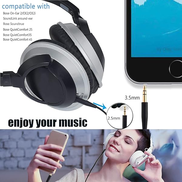 Tobysome QC35 Cable 3.5 to 2.5 Extension Cord Replacement for Bose QuietComfort 45 35 II Wireless Headphones SoundLink II On-Ear 2 OE2 OE2i - View 5 of 9