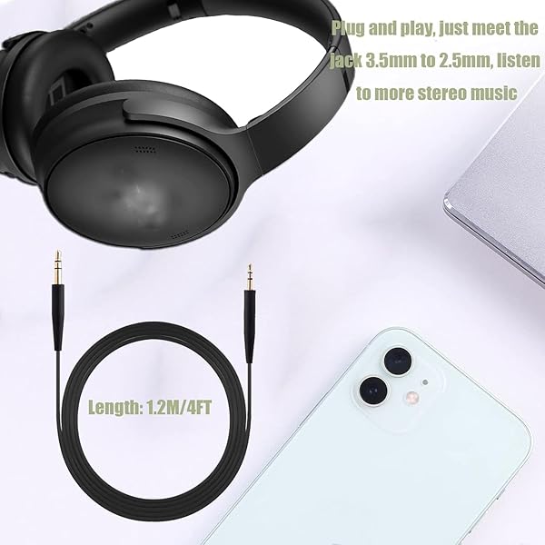 Tobysome QC35 Cable 3.5 to 2.5 Extension Cord Replacement for Bose QuietComfort 45 35 II Wireless Headphones SoundLink II On-Ear 2 OE2 OE2i - View 9 of 9