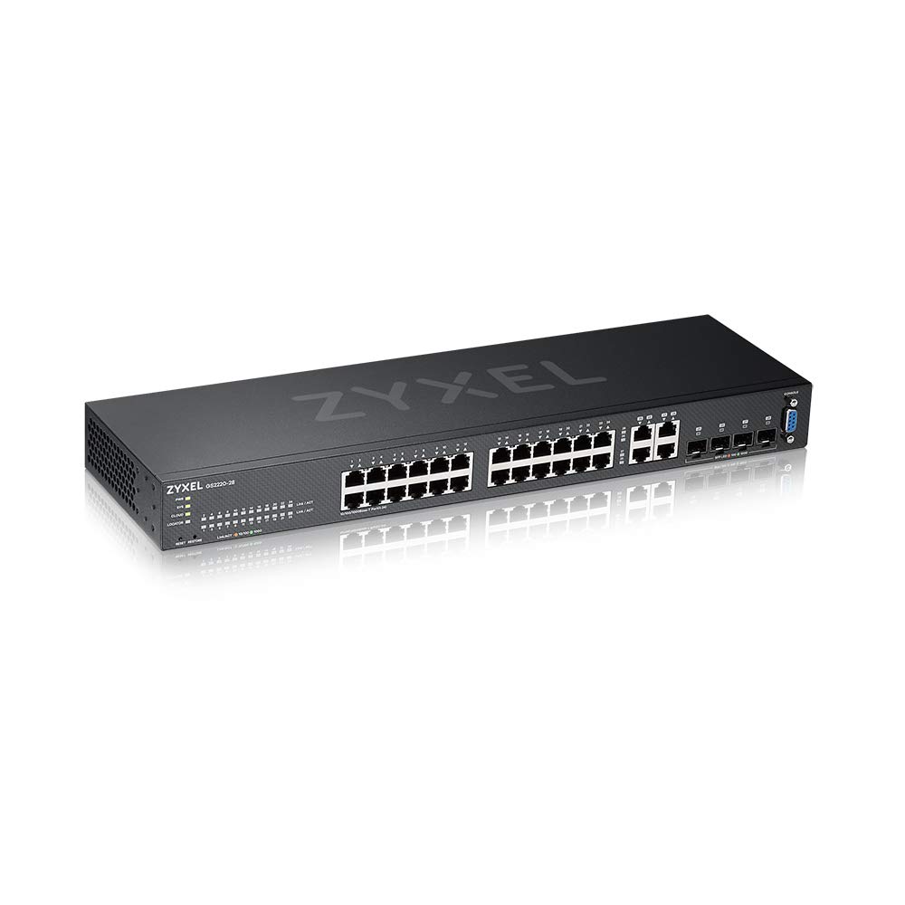 Zyxel 24 Port Gigabit Switch Layer 2 Managed Fanless Design with 4 Gigabit Combo Ports and Hybrid Cloud Mode GS2220 28