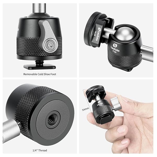 LEOFOTO "LEOFOTO F-19 Mini 19mm Long Neck Ball Head: Cold Shoe & 1/4" Mount for Perfect Photography" - View 6 of 8