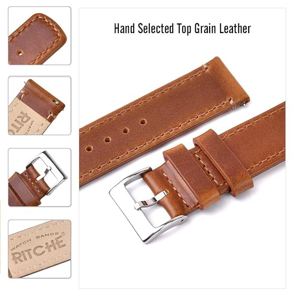 Ritche Ritche Christmas Gift 24mm Classic Genuine Leather Watch Band Quick Release Vintage Strap for Men Women Perfect for White Elephant Gifts - View 5 of 7