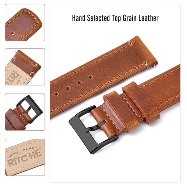 Ritche Ritche Christmas Gift 22mm Classic Genuine Leather Watch Band Quick Release Vintage Strap for Men and Women Perfect for White Elephant Gifts - View 5 of 7