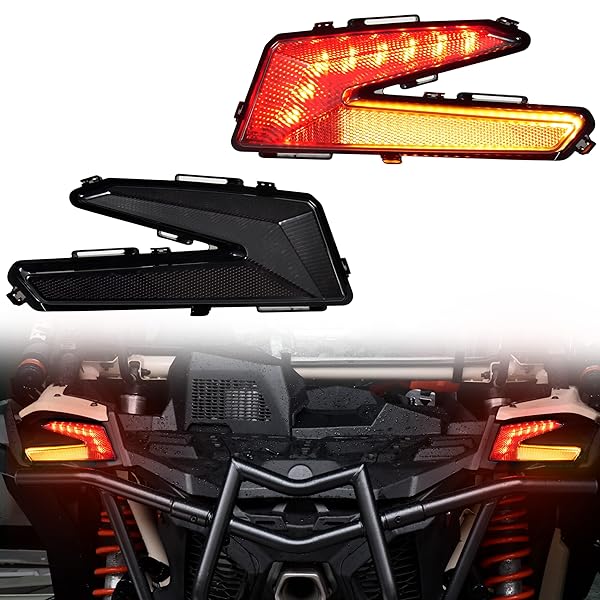 SAUTVS LED Tail Lights Rear Lamps Assembly with Yellow Turn Signal for Can-Am Maverick X3 XDS XRS Max Turbo R 2017-2025 Accessories 2PCS