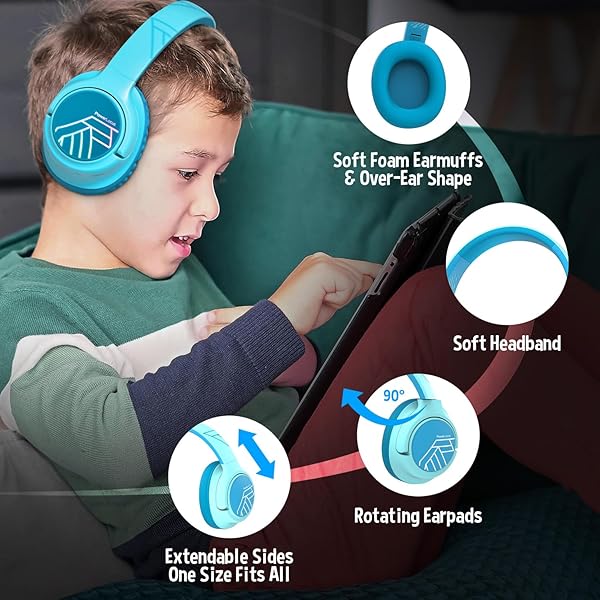 PowerLocus PowerLocus Kids Wireless Headphones: LED, Volume Limit, 45H Playtime & Built-in Mic for Travel & PC - View 7 of 11