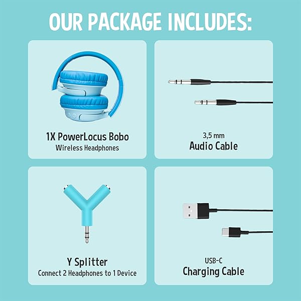 PowerLocus PowerLocus Kids Wireless Headphones: LED, Volume Limit, 45H Playtime & Built-in Mic for Travel & PC - View 9 of 11
