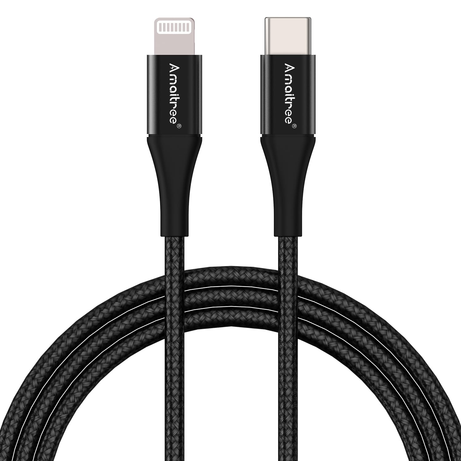 Amaitree Amaitree 4Ft USB C to Lightning Cable Apple MFi Certified Fast Charging Braided Charger for iPhone 14 13 12 11 XS XR 8 Series Black