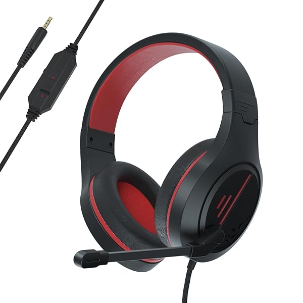 ANIVIA Anivia MH601 Wired Headphones with Microphone Active Noise Canceling 3.5mm Stereo Headset Red for Gaming Work and School - View 2 of 8
