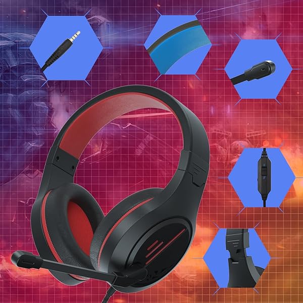 ANIVIA Anivia MH601 Wired Headphones with Microphone Active Noise Canceling 3.5mm Stereo Headset Red for Gaming Work and School - View 5 of 8