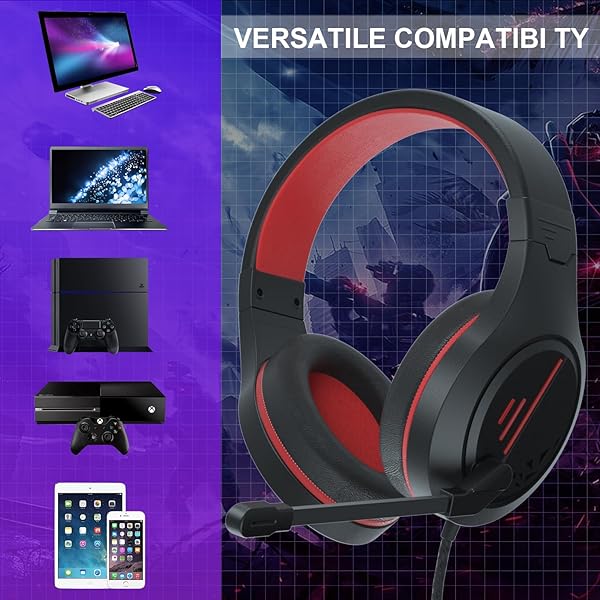 ANIVIA Anivia MH601 Wired Headphones with Microphone Active Noise Canceling 3.5mm Stereo Headset Red for Gaming Work and School - View 6 of 8