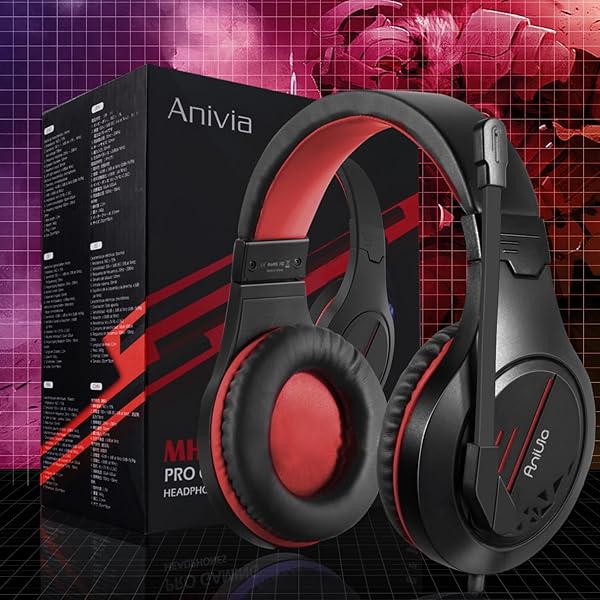 ANIVIA Anivia MH601 Wired Headphones with Microphone Active Noise Canceling 3.5mm Stereo Headset Red for Gaming Work and School - View 7 of 8