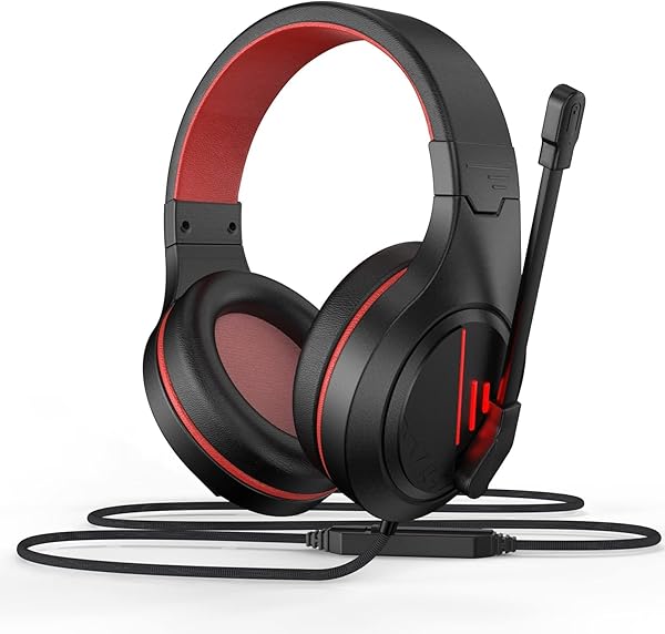 ANIVIA Anivia MH601 Wired Headphones with Microphone Active Noise Canceling 3.5mm Stereo Headset Red for Gaming Work and School