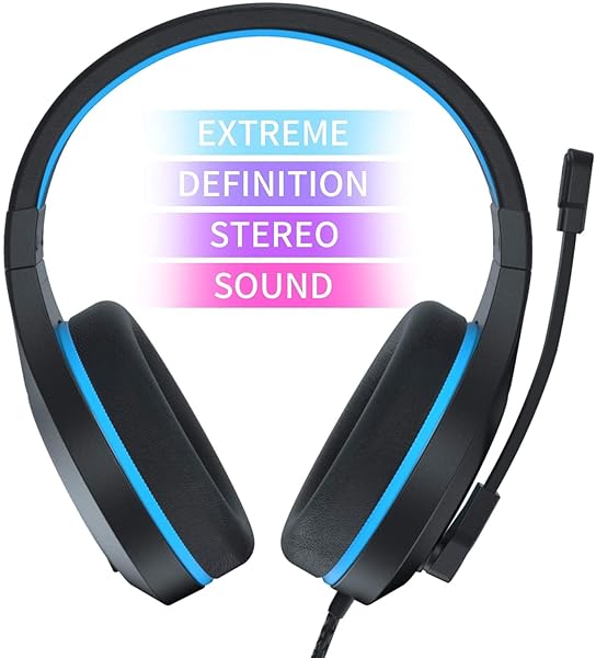 ANIVIA Anivia MH601 Blue Headphones: Wired Gaming Headset with Active Noise Canceling Microphone & 3.5mm Audio Jack for Work & School - View 3 of 9