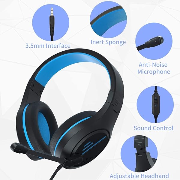 ANIVIA Anivia MH601 Blue Headphones: Wired Gaming Headset with Active Noise Canceling Microphone & 3.5mm Audio Jack for Work & School - View 5 of 9