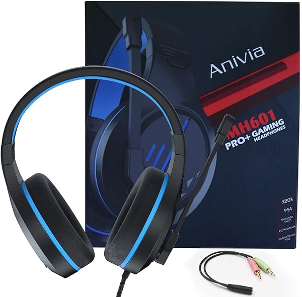 ANIVIA Anivia MH601 Blue Headphones: Wired Gaming Headset with Active Noise Canceling Microphone & 3.5mm Audio Jack for Work & School - View 7 of 9