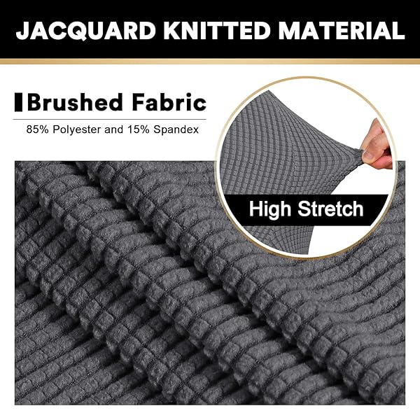 PrinceDeco Stretch Ottoman Cover Square Slipcovers for Living Room Foot Stool Thick Checked Jacquard Fabric Elastic Bottom Medium Size Grey - View 3 of 8