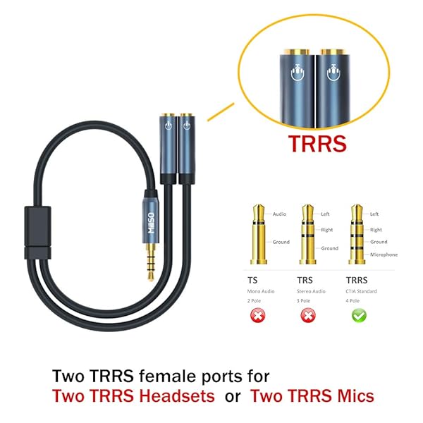 MillSO MillSO 3.5mm TRRS Stereo Splitter Male to Dual Female 3ft Jack Adapter for Headsets Microphones Laptop Smartphone Xbox - View 6 of 10