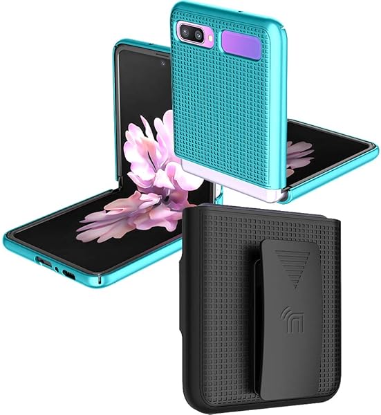 Nakedcellphone Teal Mint Cyan Case with Clip for Galaxy Z Flip Snap-On Cover and Rotating Belt Holster for Samsung Galaxy Z Flip 5G Phone - View 2 of 10