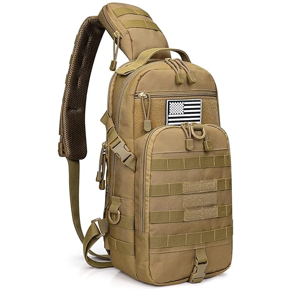G4Free G4Free Tactical Sling Bag Outdoor Backpack Molle Chest Shoulder Assault Pack Rectangular Daypack Khaki