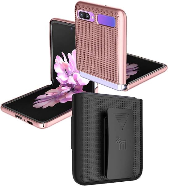 Nakedcellphone Rose Gold Pink Case with Clip for Galaxy Z Flip Snap-On Cover and Rotating Belt Holster for Samsung Galaxy Z Flip 5G Phone - View 2 of 9