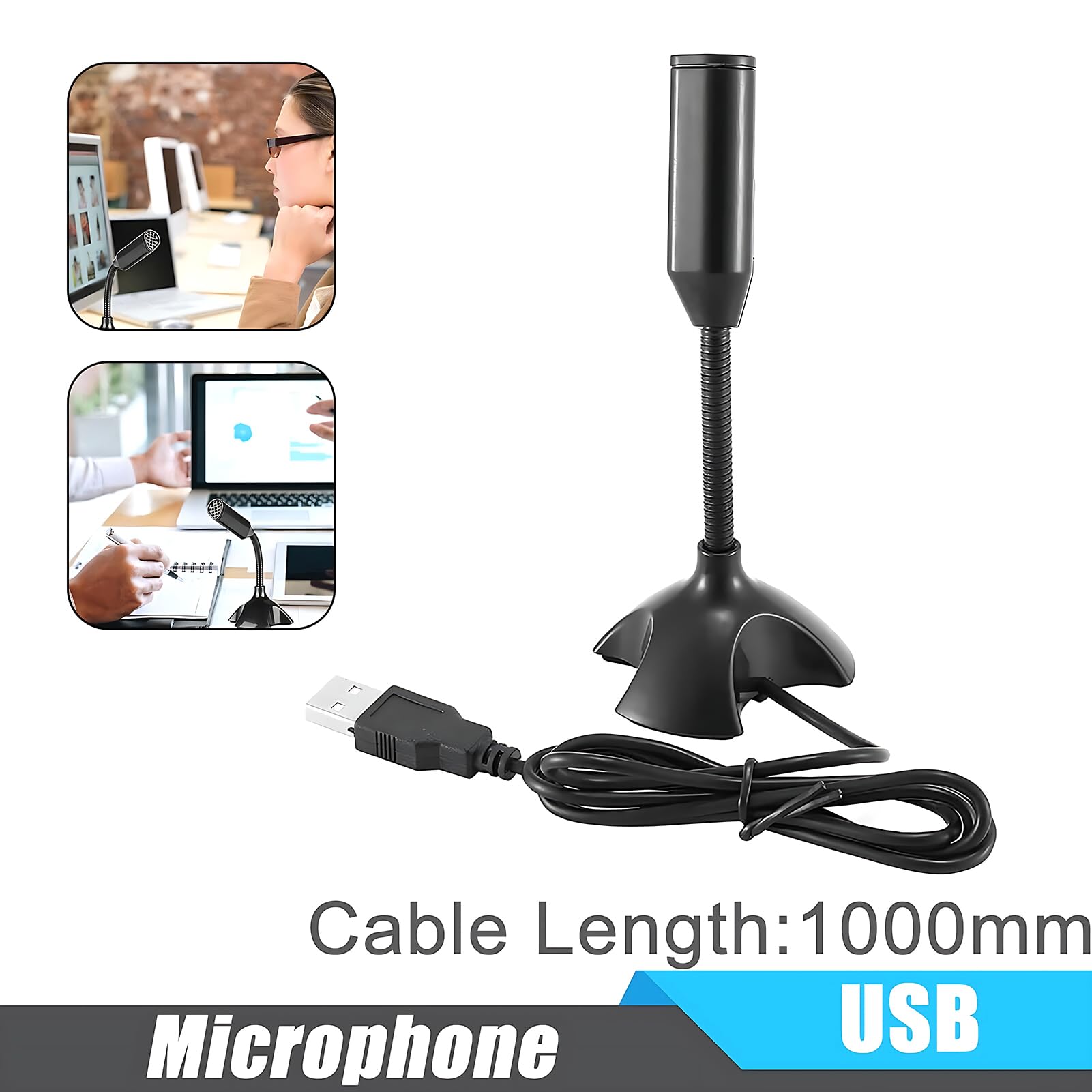 Blapsuro Mini USB Microphone for Desktop and Laptop Portable Condenser Mic with Adjustable Stand Compatible with PC Mac Ideal for Meetings and Online Classes - View 5 of 6