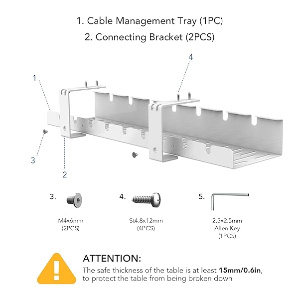 FLEXISPOT FLEXISPOT Under Desk Cable Management Tray Metal Raceway Wires Organizer for Office and Home Use with Standing Desk White - View 5 of 8