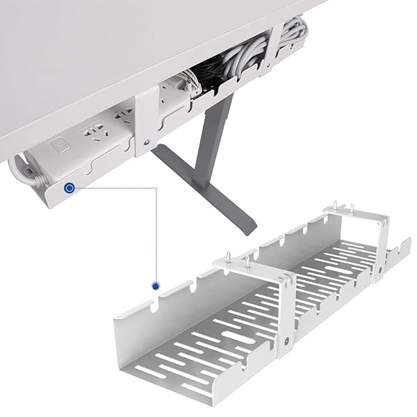 FLEXISPOT FLEXISPOT Under Desk Cable Management Tray Metal Raceway Wires Organizer for Office and Home Use with Standing Desk White
