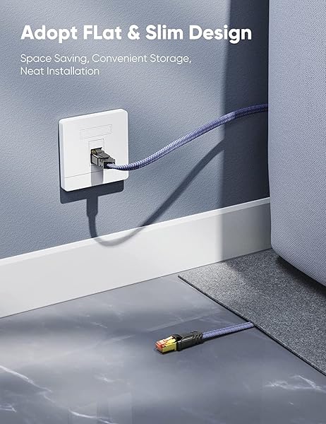 Snowkids Snowkids 10FT Cat 8 Ethernet Cable - 40Gbps High Speed, Flat Design, Gold Plated RJ45 for Gaming & PC - View 4 of 6