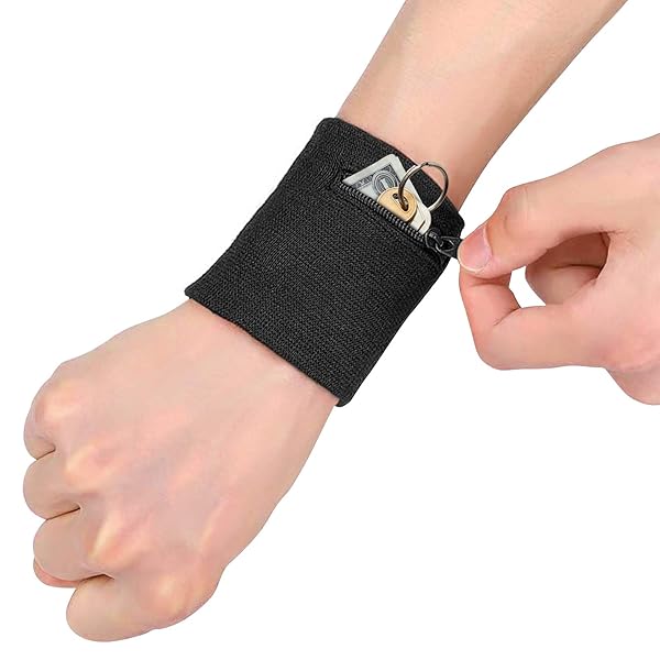 Yosoo Health Gear Zipper Wristband for Men & Women - Sports Sweatband with Pocket for Gym, Running & Basketball (Black)
