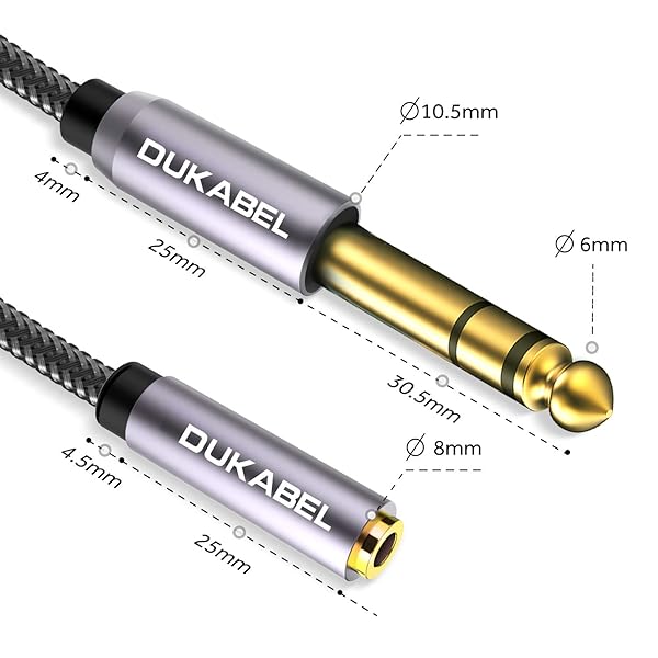 DUKABEL DUKABEL TopSeries 16ft Male to Female Adapter Cable 1/4 to 1/8 for Mixer Guitar Piano Amplifier Speaker and More - View 4 of 8
