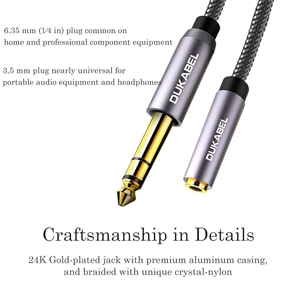 DUKABEL DUKABEL TopSeries 16ft Male to Female Adapter Cable 1/4 to 1/8 for Mixer Guitar Piano Amplifier Speaker and More - View 6 of 8