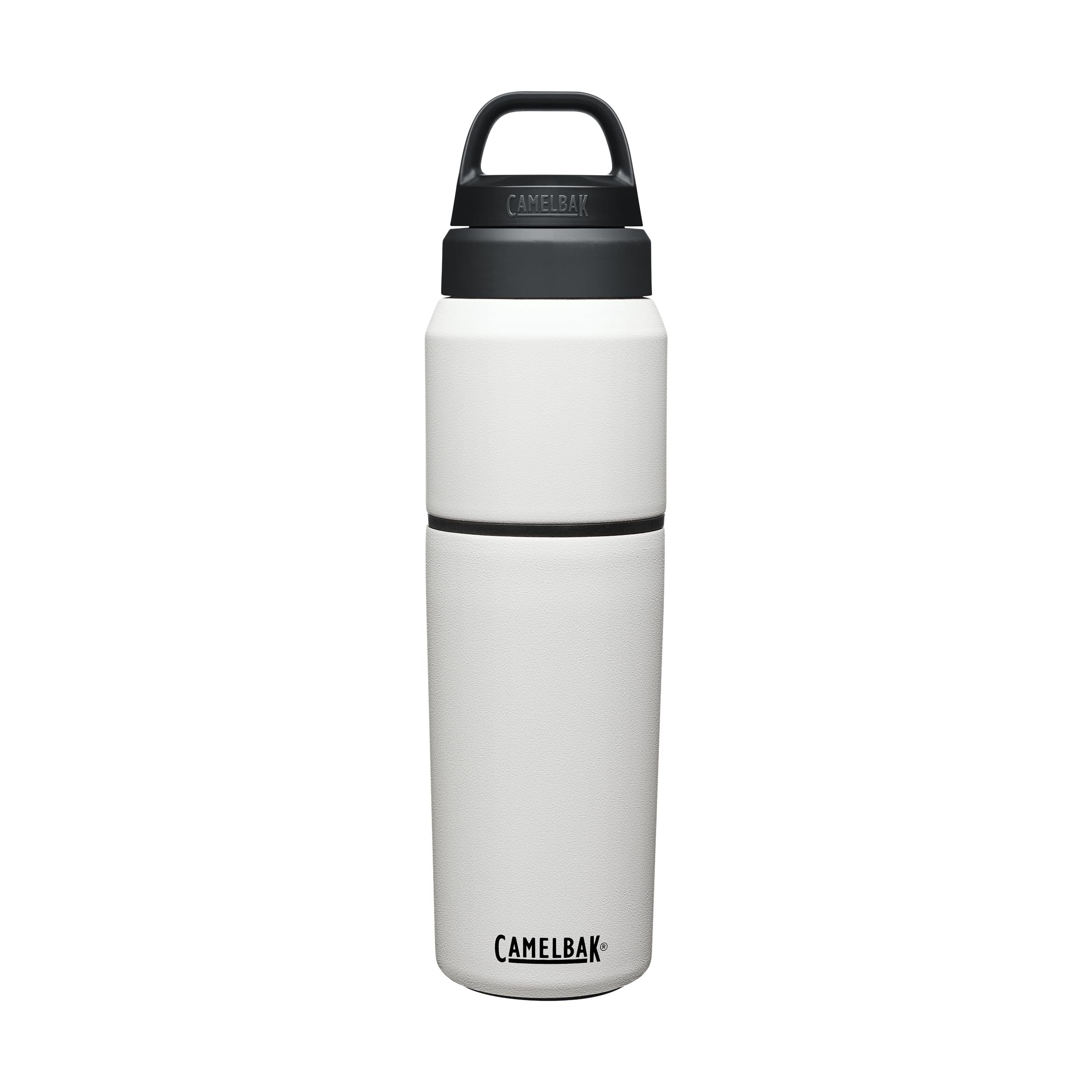 CamelBak MultiBev Water Bottle and Travel Cup Vacuum Insulated Stainless Steel White 22oz Bottle and 16oz Cup