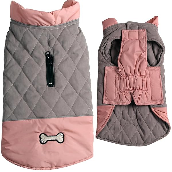 vecomfy Vecomfy Reversible Dog Coats for Small Dogs Waterproof Warm Puppy Jacket Pink and Grey for Cold Winter