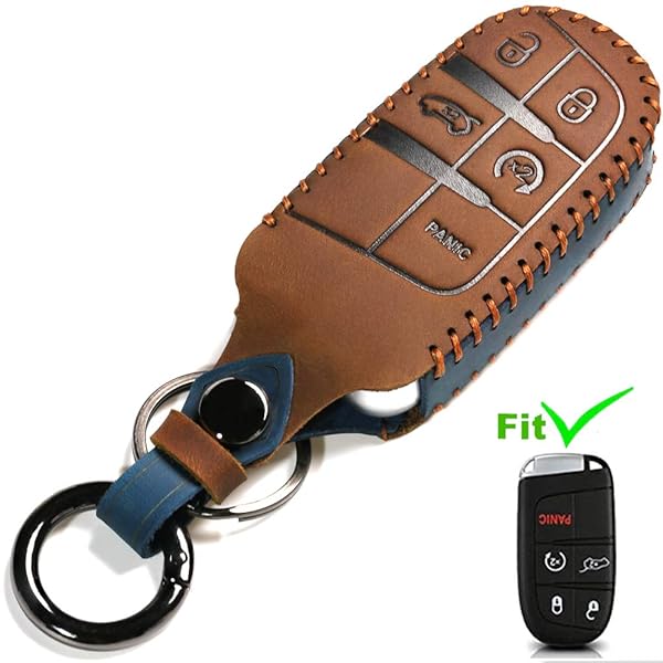 ZiHafate ZiHafate Leather Car Key Fob Cover for Jeep Dodge Chrysler Fiat Compatible with Keyless Remote Control A Style Brown - View 3 of 7