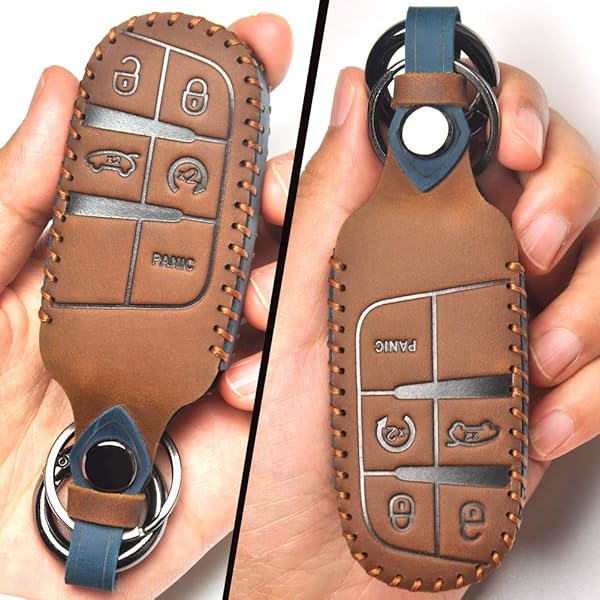 ZiHafate ZiHafate Leather Car Key Fob Cover for Jeep Dodge Chrysler Fiat Compatible with Keyless Remote Control A Style Brown - View 4 of 7