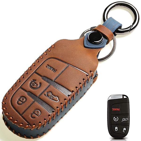 ZiHafate ZiHafate Leather Car Key Fob Cover for Jeep Dodge Chrysler Fiat Compatible with Keyless Remote Control A Style Brown - View 2 of 7