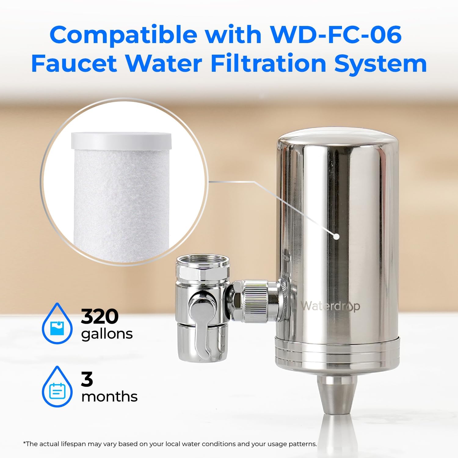 Waterdrop Waterdrop WD-FF-03A Faucet Replacement Filter Pack of 3 Reduces Chlorine Heavy Metals and Bad Taste Compatible with WD-FC-01 WD-FC-02 WD-FC-06 - View 2 of 5