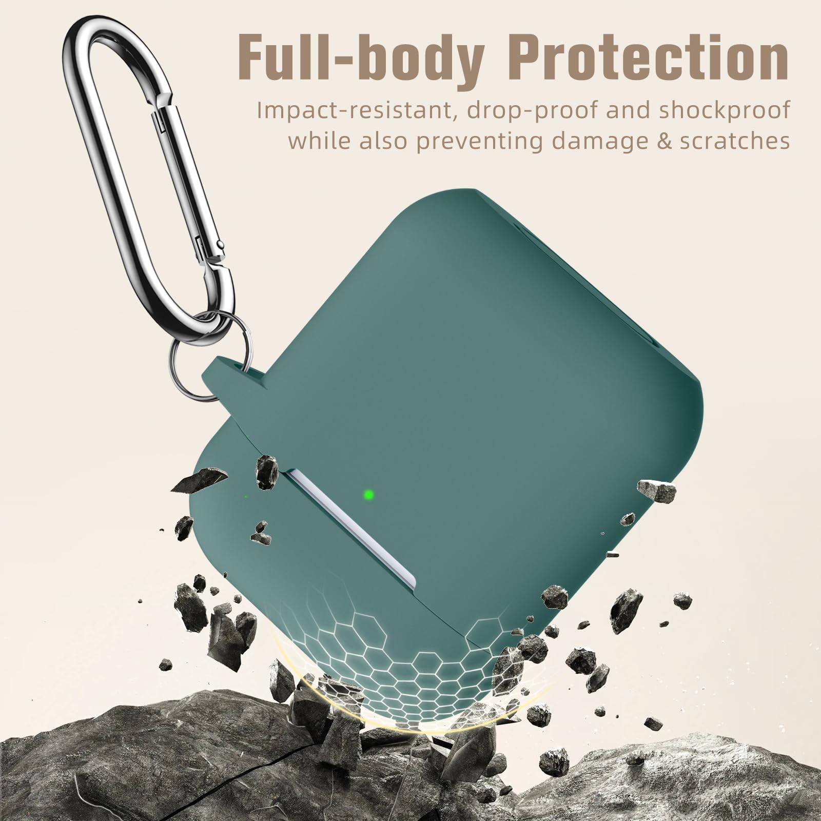 Hamile Soft Silicone Protective Case for AirPods 1 and 2 Front LED Visible Pine Green with Keychain for Men and Women - View 5 of 9