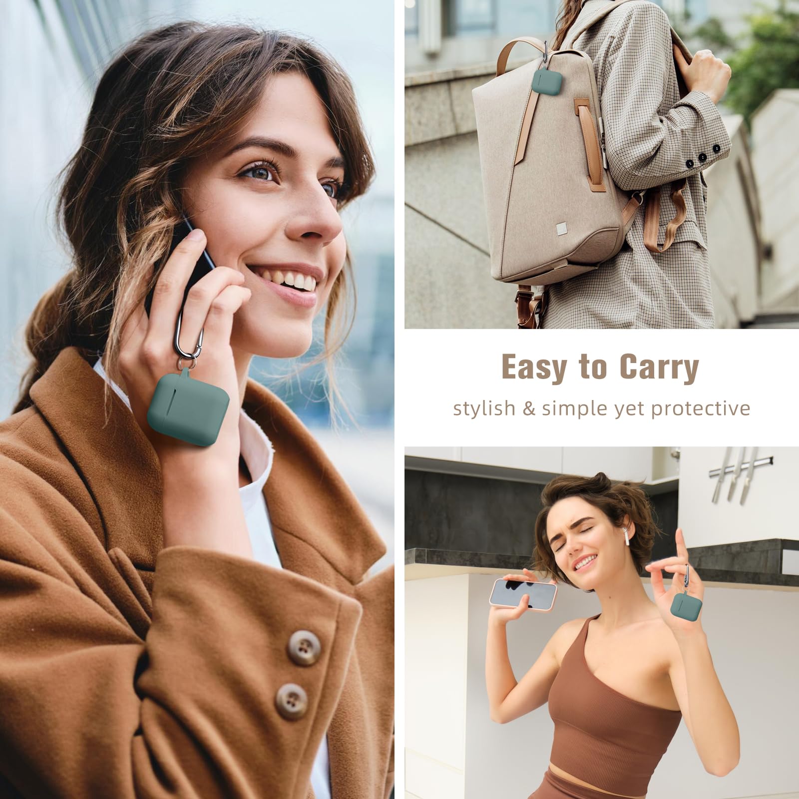 Hamile Soft Silicone Protective Case for AirPods 1 and 2 Front LED Visible Pine Green with Keychain for Men and Women - View 8 of 9