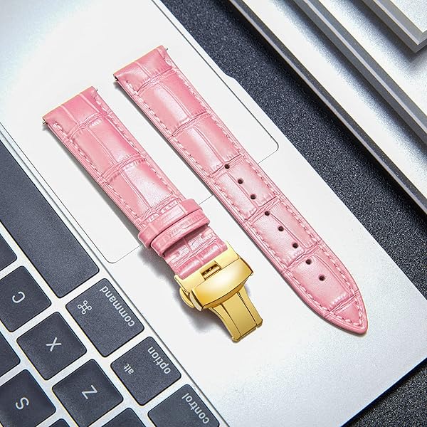 BINLUN BINLUN Leather Watch Strap Quick Release with Gold Buckle 19mm Stylish Band for Men and Women in Pink - View 4 of 8