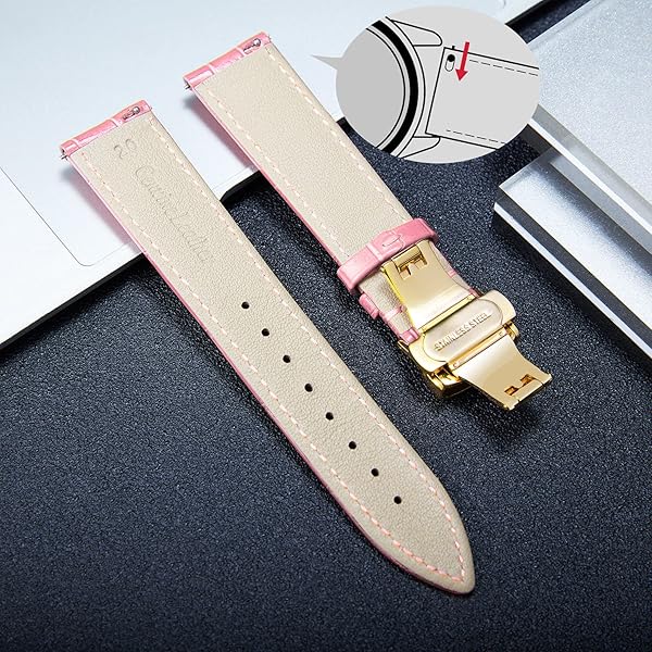 BINLUN BINLUN Leather Watch Strap Quick Release with Gold Buckle 19mm Stylish Band for Men and Women in Pink - View 5 of 8