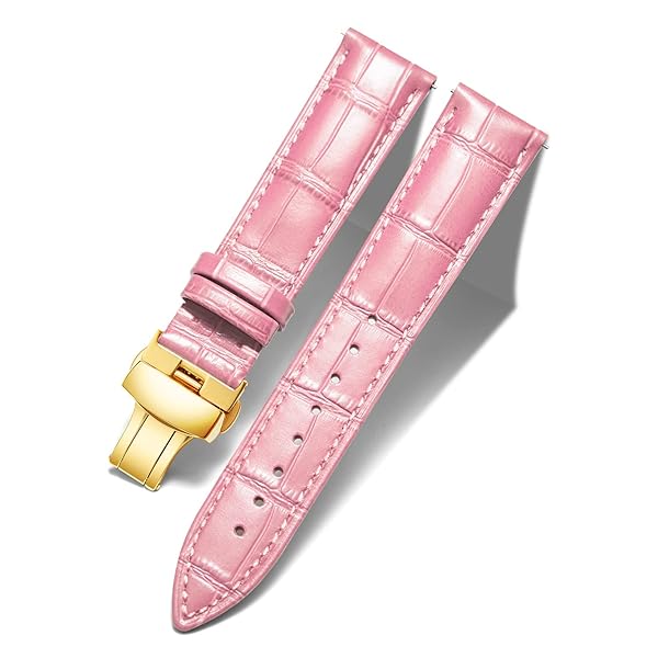 BINLUN BINLUN Leather Watch Strap Quick Release with Gold Buckle 19mm Stylish Band for Men and Women in Pink