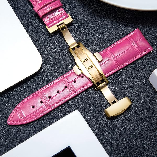 BINLUN BINLUN Leather Watch Strap Quick Release with Gold Butterfly Buckle 17mm Stylish Watch Band for Men and Women - View 5 of 7