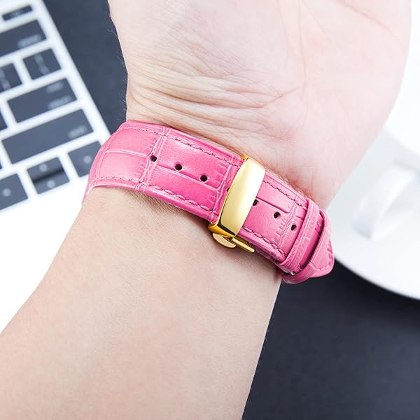 BINLUN BINLUN Leather Watch Strap Quick Release with Gold Butterfly Buckle 17mm Stylish Watch Band for Men and Women - View 6 of 7